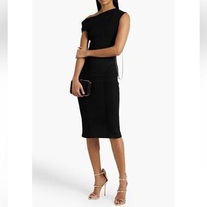 AZ Factory Mybody One Shoulder Asymmetrical Ribbed Bodycon Midi Dress Black XS